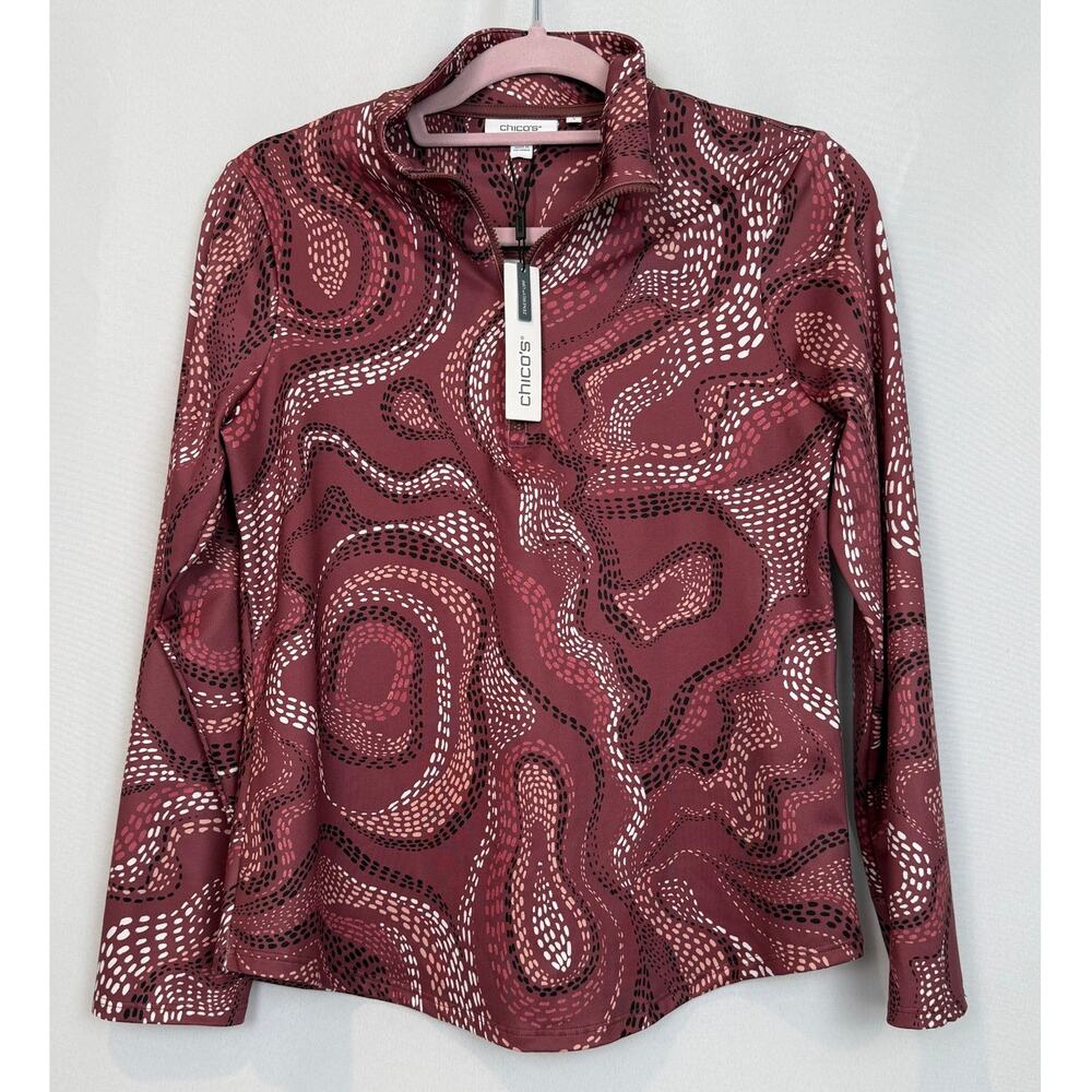 NWT Chico's Zenergy UPF Trails Half Zip LS Top Rosewood Bold Print Sz 0 US 4